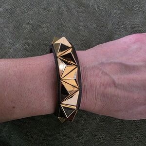 Black Leather Pyramid Stud Bracelet (snap closure)